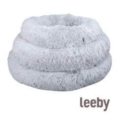 Leeby Cama Redonda Antiestrés de Pelo Gris para perros