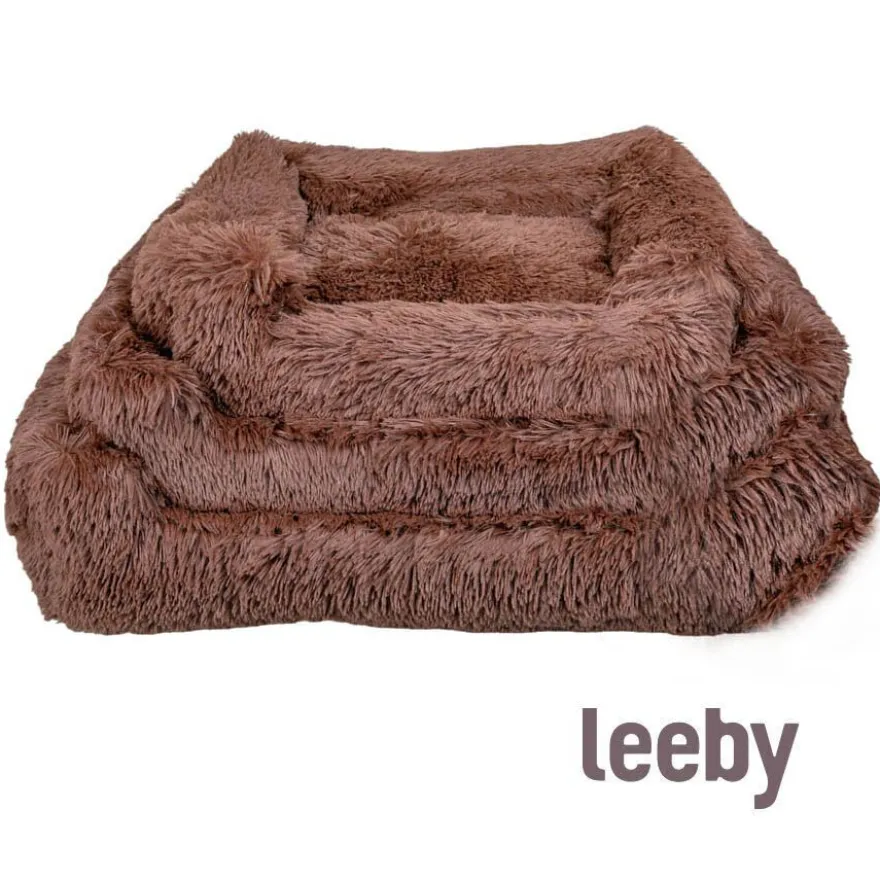Leeby Cama Suave Antiestrés de Pelo Marrón para perros