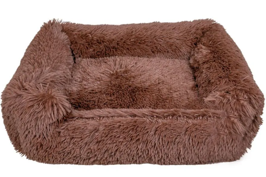 Leeby Cama Suave Antiestrés de Pelo Marrón para perros