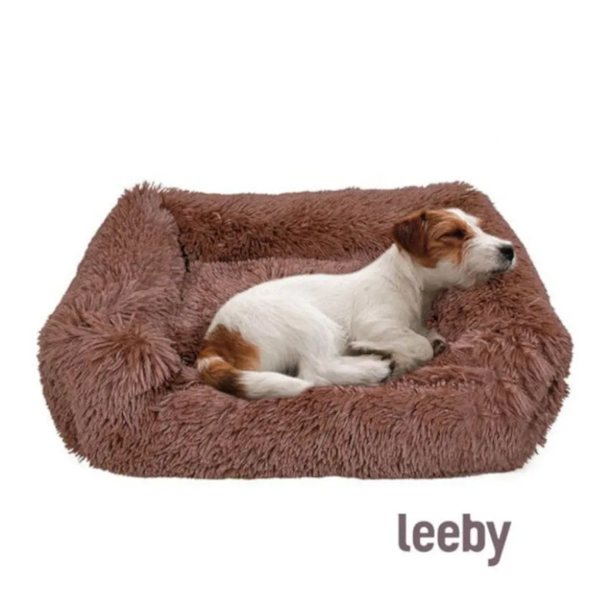 Leeby Cama Suave Antiestrés de Pelo Marrón para perros