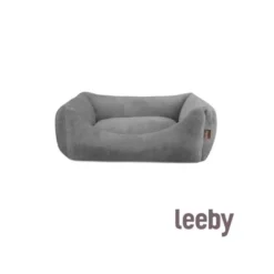 Leeby Cama suave de terciopelo gris para perros