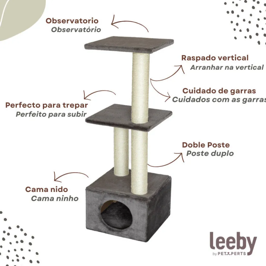 Leeby Colette DoubPost torre rascador con cama nido gris para gatos