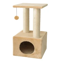 Leeby Colette Scratch rascador con cama nido y juguete beige para gatos