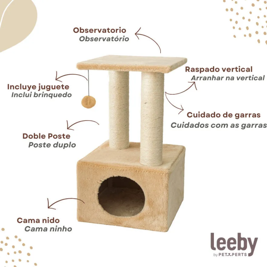 Leeby Colette Scratch rascador con cama nido y juguete beige para gatos