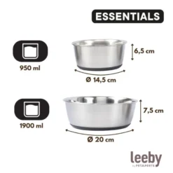 Leeby Comedero Acero Inoxidable con Base Goma para perros y gatos
