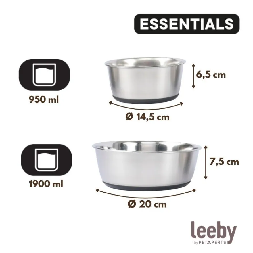 Leeby Comedero Acero Inoxidable con Base Goma para perros y gatos