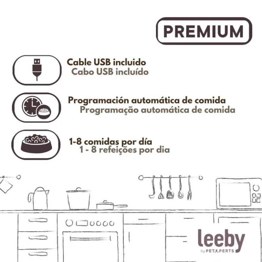 Leeby Comedero Automático Programable Blanco y Gris para perros y gatos