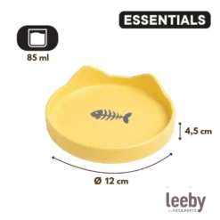 Leeby Comedero de Cerámica Amarillo con Orejitas para gatos