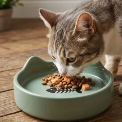 Leeby Comedero de Cerámica Azul con Orejitas para gatos