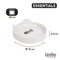 Leeby Comedero de Cerámica Blanco con Orejitas para gatos