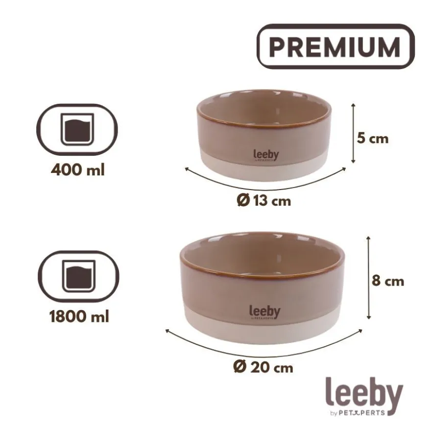 Leeby Comedero de Cerámica Marrón y Blanco para perros