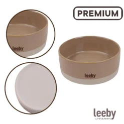 Leeby Comedero de Cerámica Marrón y Blanco para perros