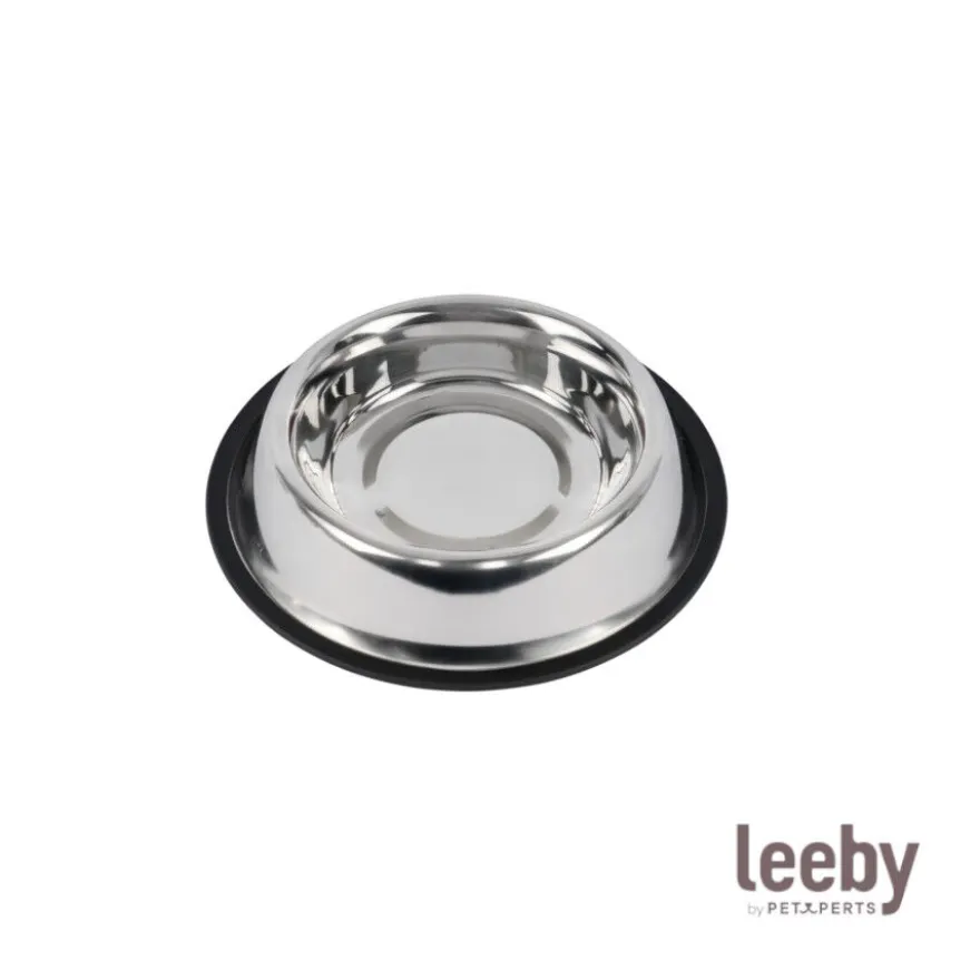 Leeby Comedero de Metal con Aro de Silicona para perros