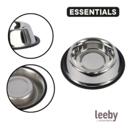 Leeby Comedero de Metal con Aro de Silicona para perros