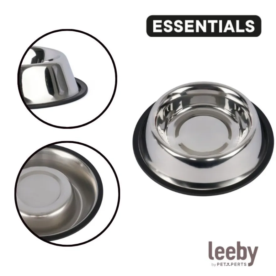 Leeby Comedero de Metal con Aro de Silicona para perros
