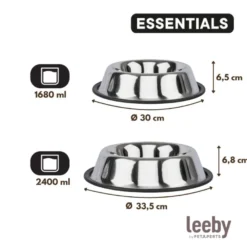 Leeby Comedero de Metal con Aro de Silicona para perros