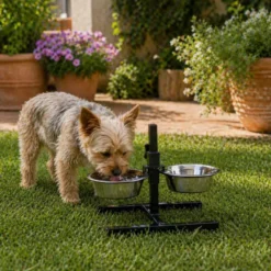 Leeby Comedero Doble Ajustable de Acero Inoxidable para perros
