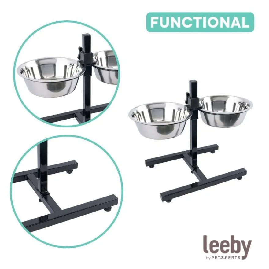Leeby Comedero Doble Ajustable de Acero Inoxidable para perros
