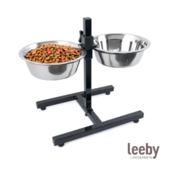 Leeby Comedero Doble Ajustable de Acero Inoxidable para perros