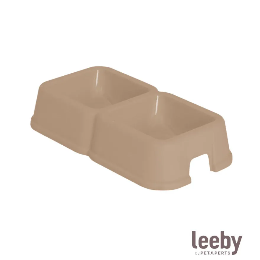 Leeby Comedero Doble Cuadrado Taupe para perros
