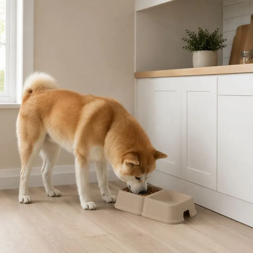 Leeby Comedero Doble Cuadrado Taupe para perros