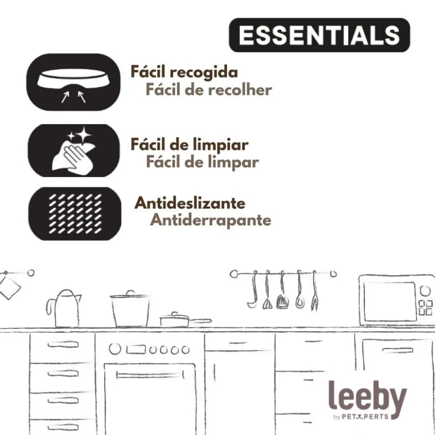 Leeby Comedero Doble Cuadrado Taupe para perros
