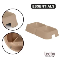 Leeby Comedero Doble Cuadrado Taupe para perros