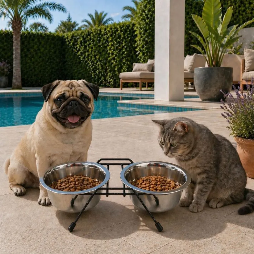 Leeby Comedero Doble de Acero Inoxidable con Soporte para perros y gatos