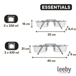 Leeby Comedero Doble de Acero Inoxidable con Soporte para perros y gatos