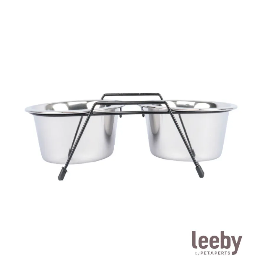 Leeby Comedero Doble de Acero Inoxidable con Soporte para perros y gatos