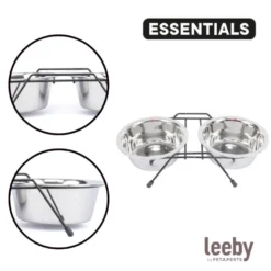 Leeby Comedero Doble de Acero Inoxidable con Soporte para perros y gatos