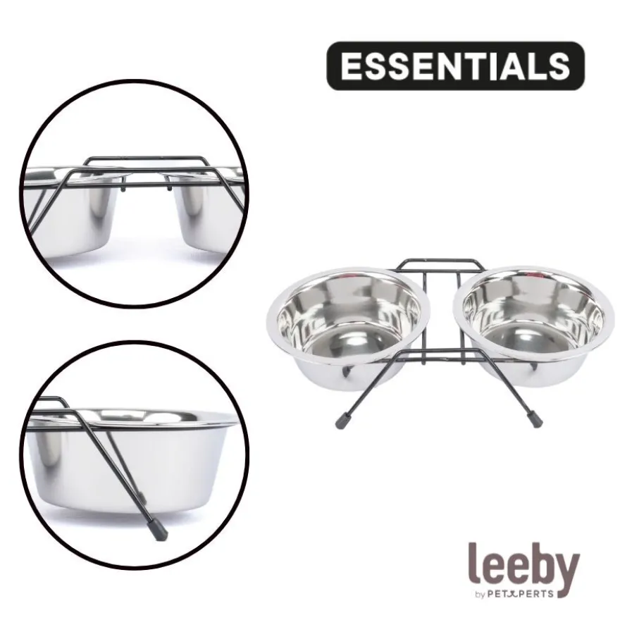 Leeby Comedero Doble de Acero Inoxidable con Soporte para perros y gatos