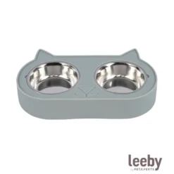 Leeby Comedero Doble de Acero Inoxidable Color Verde para gatos