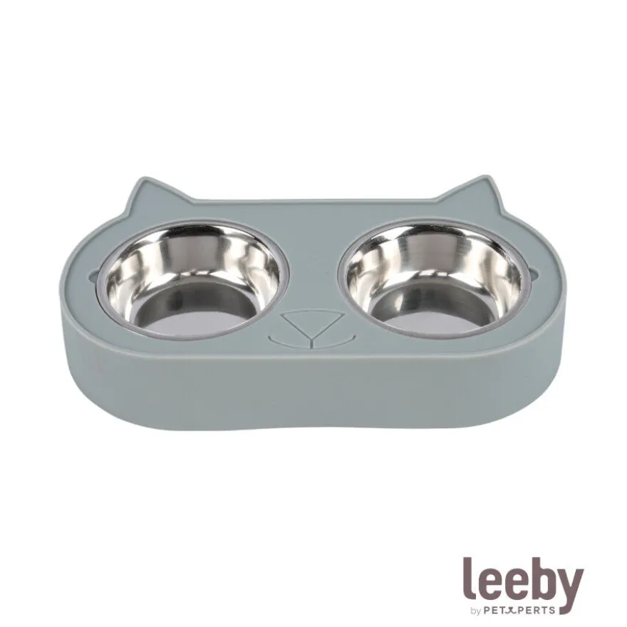 Leeby Comedero Doble de Acero Inoxidable Color Verde para gatos