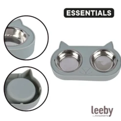 Leeby Comedero Doble de Acero Inoxidable Color Verde para gatos