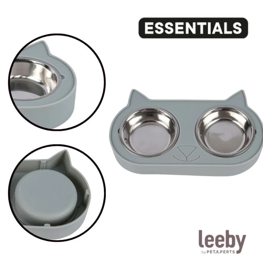 Leeby Comedero Doble de Acero Inoxidable Color Verde para gatos