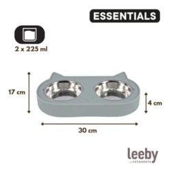 Leeby Comedero Doble de Acero Inoxidable Color Verde para gatos