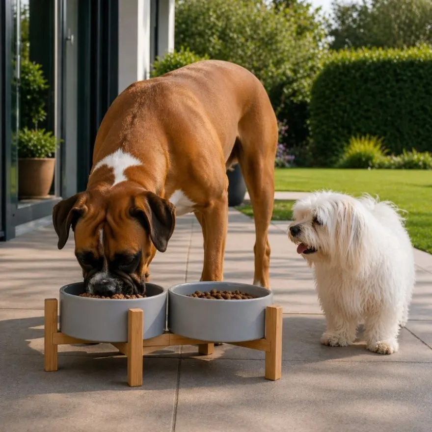 Leeby Comedero Doble de Cerámica con Soporte de Madera para perros