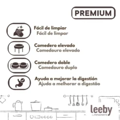 Leeby Comedero Doble de Cerámica con Soporte de Madera para perros