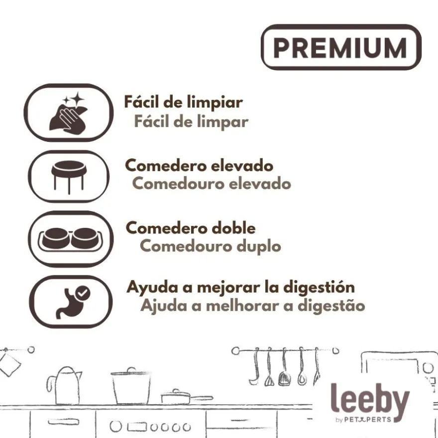 Leeby Comedero Doble de Cerámica con Soporte de Madera para perros