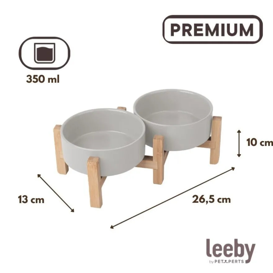 Leeby Comedero Doble de Cerámica con Soporte de Madera para perros