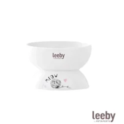 Leeby Comedero Elevado de Cerámica Blanco para gatos