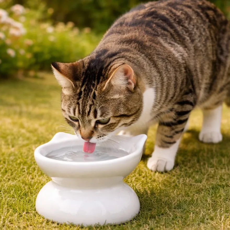 Leeby Comedero Elevado Inclinado de Cerámica Blanco para gatos