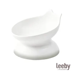 Leeby Comedero Elevado Inclinado de Cerámica Blanco para gatos