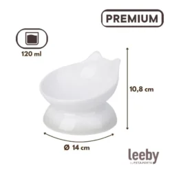Leeby Comedero Elevado Inclinado de Cerámica Blanco para gatos