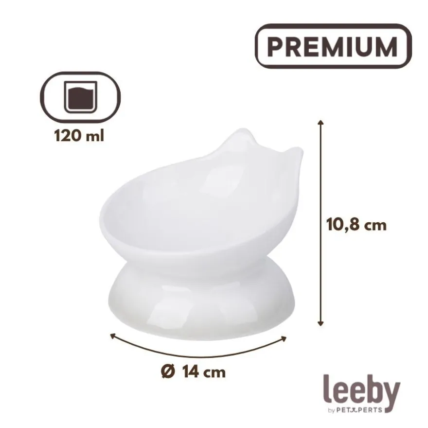 Leeby Comedero Elevado Inclinado de Cerámica Blanco para gatos