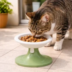 Leeby Comedero Elevado Inclinado de Cerámica Estilo Flor para gatos