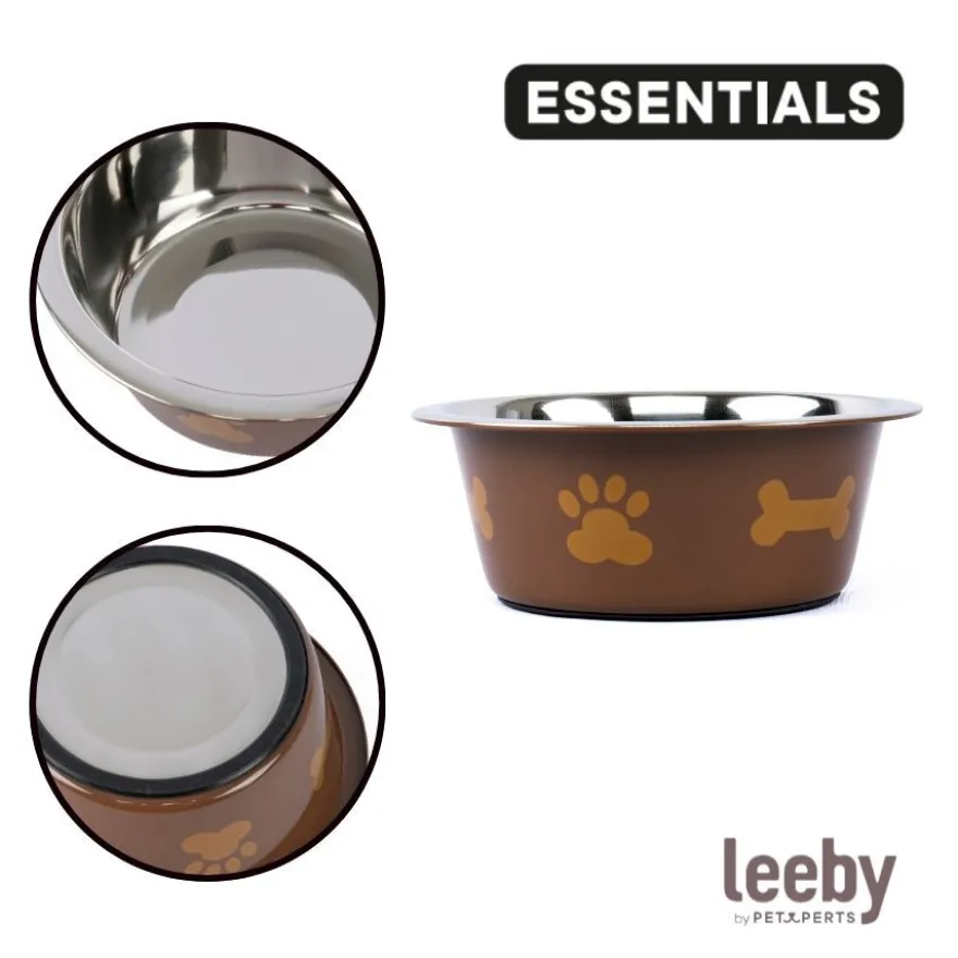 Leeby Comedero Estampado Huellas Acero Inoxidable para perros