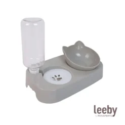 Leeby Comedero y Dispensador de Agua 2 en 1 Gris y Blanco para gatos