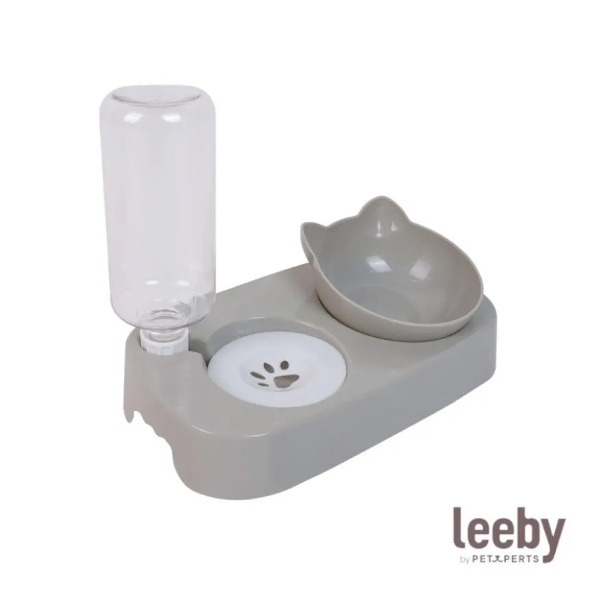 Leeby Comedero y Dispensador de Agua 2 en 1 Gris y Blanco para gatos